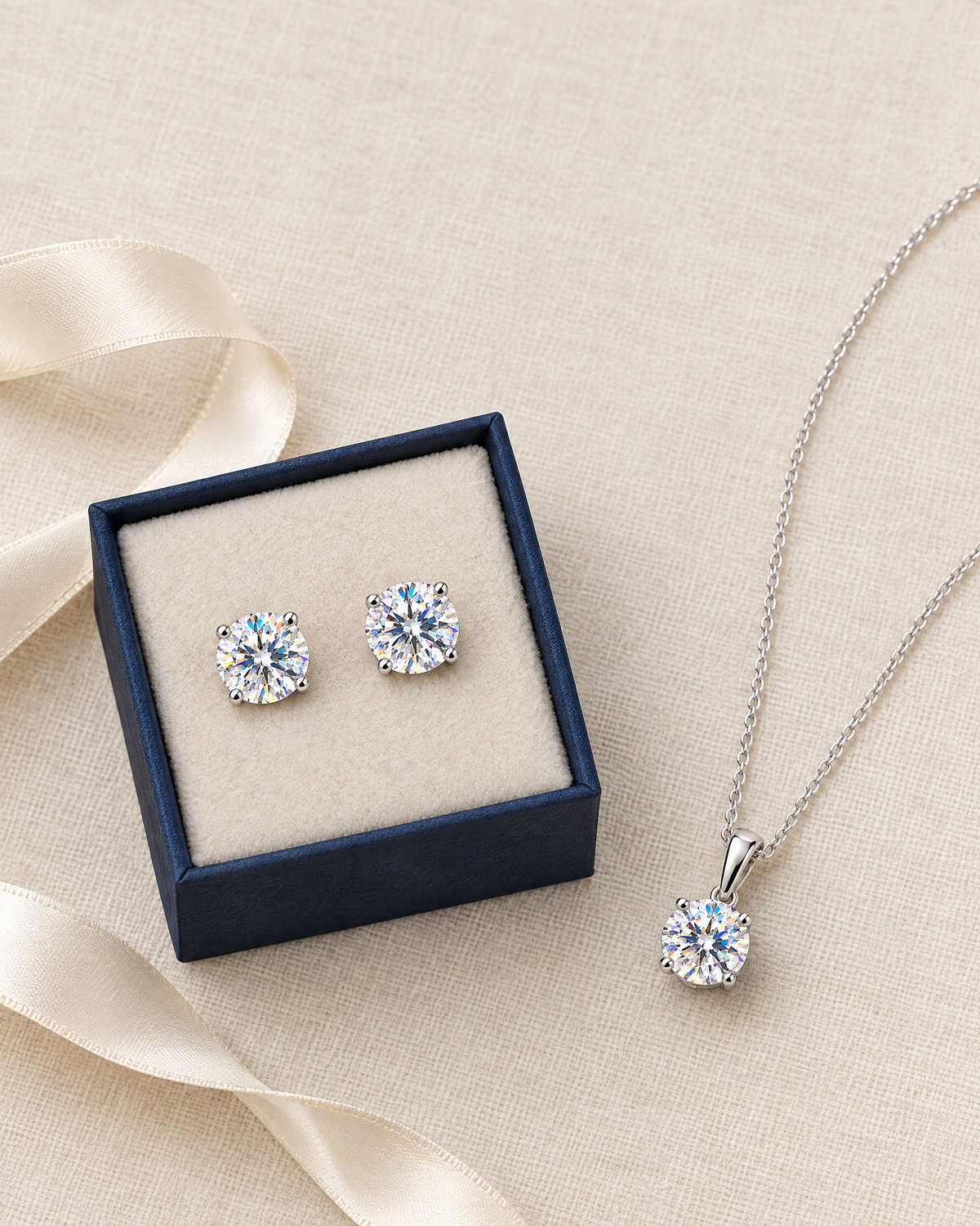 Solitaire Moissanite Studs + Necklace